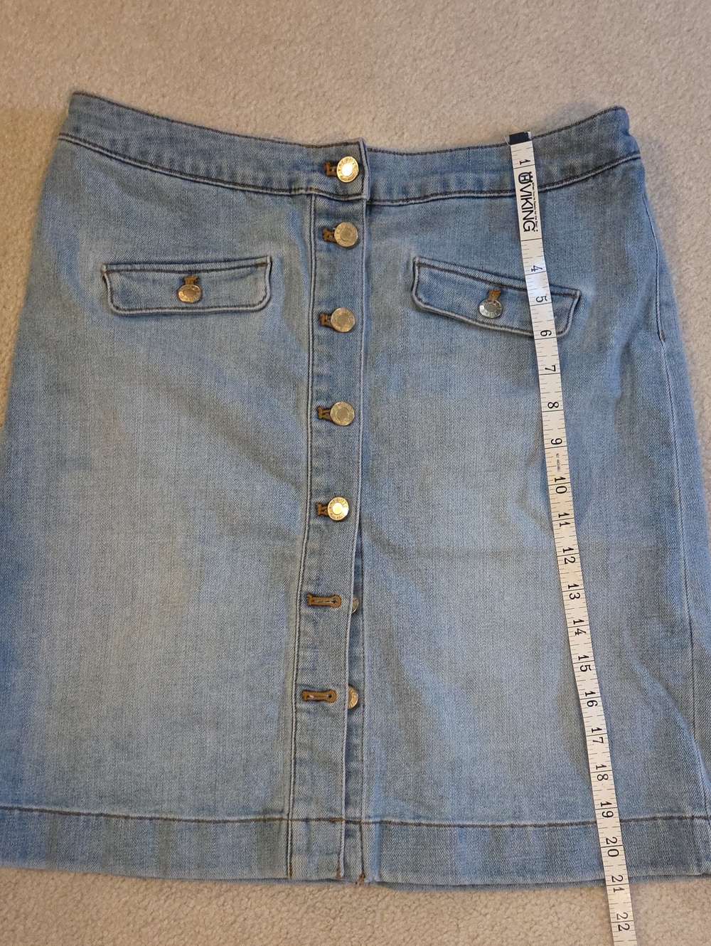 Light Blue Denim Button-Front Skirt